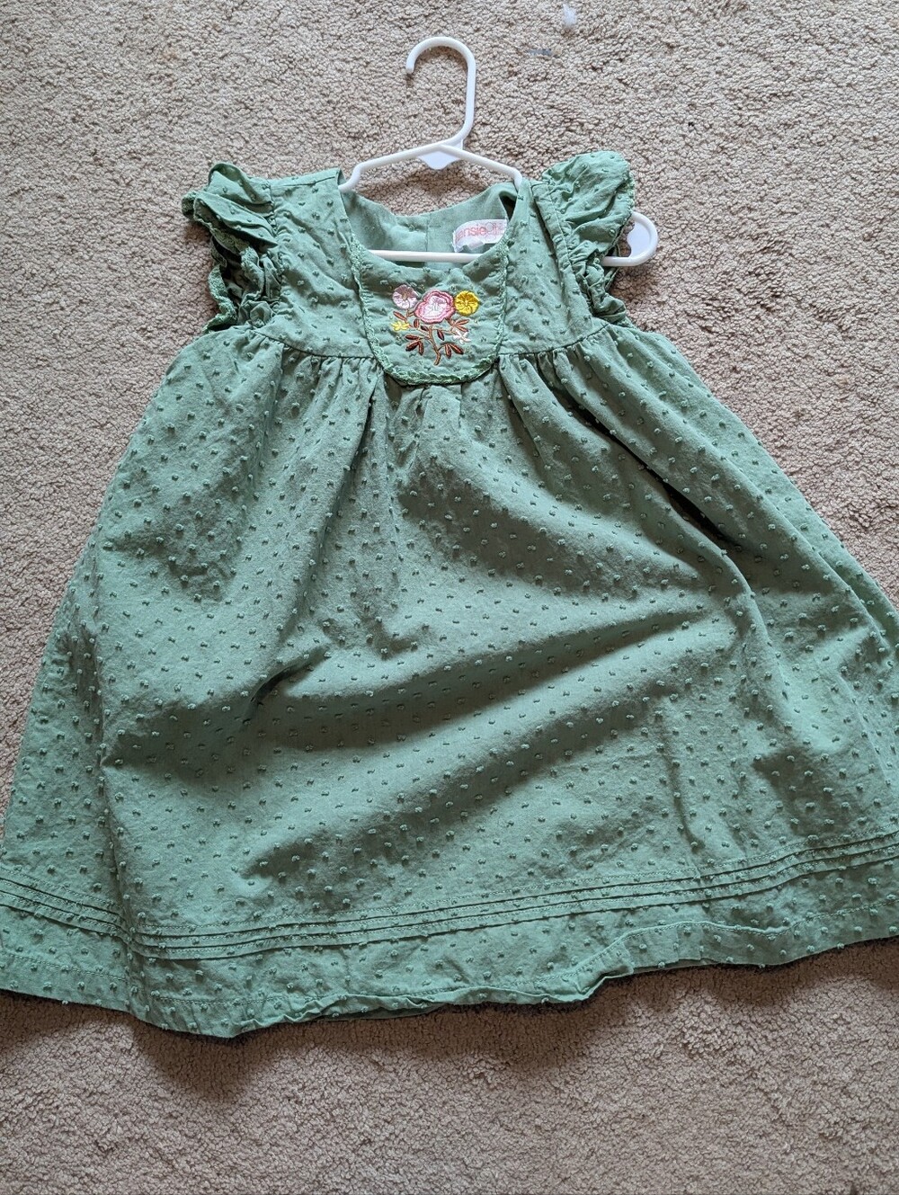 NWOT Girls' Sage Green Embroidered Flutter-Sleeve Dress